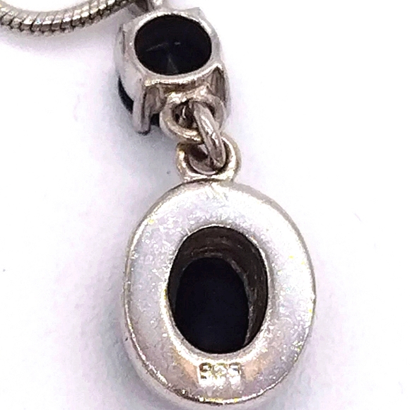 Vintage Black Onyx Gemstone Sterling Silver Pendant Necklace - Picture 4 of 8